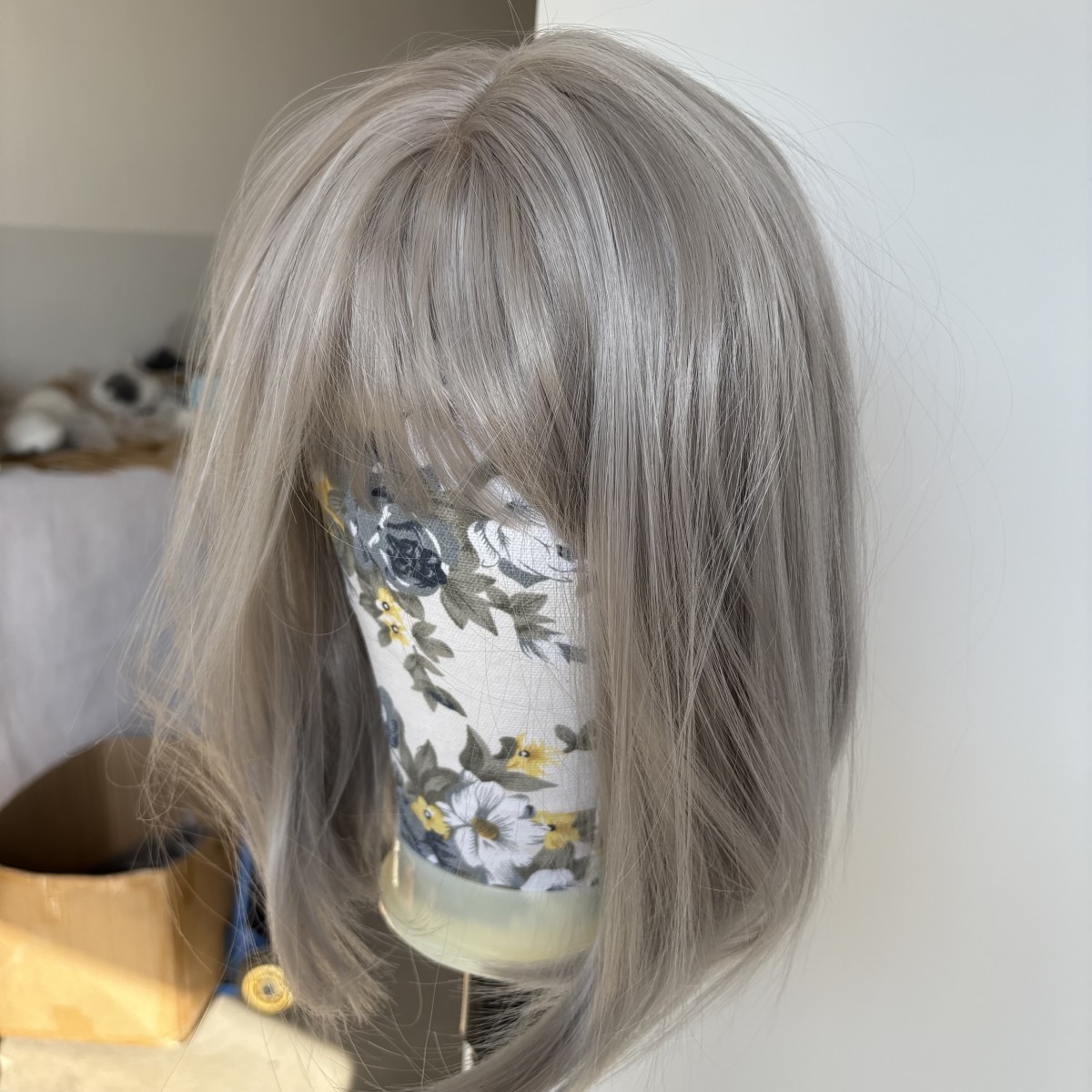 Natural Heat Resistant Hair Short Straight Soft Costume Wigs With Bangs Gray
