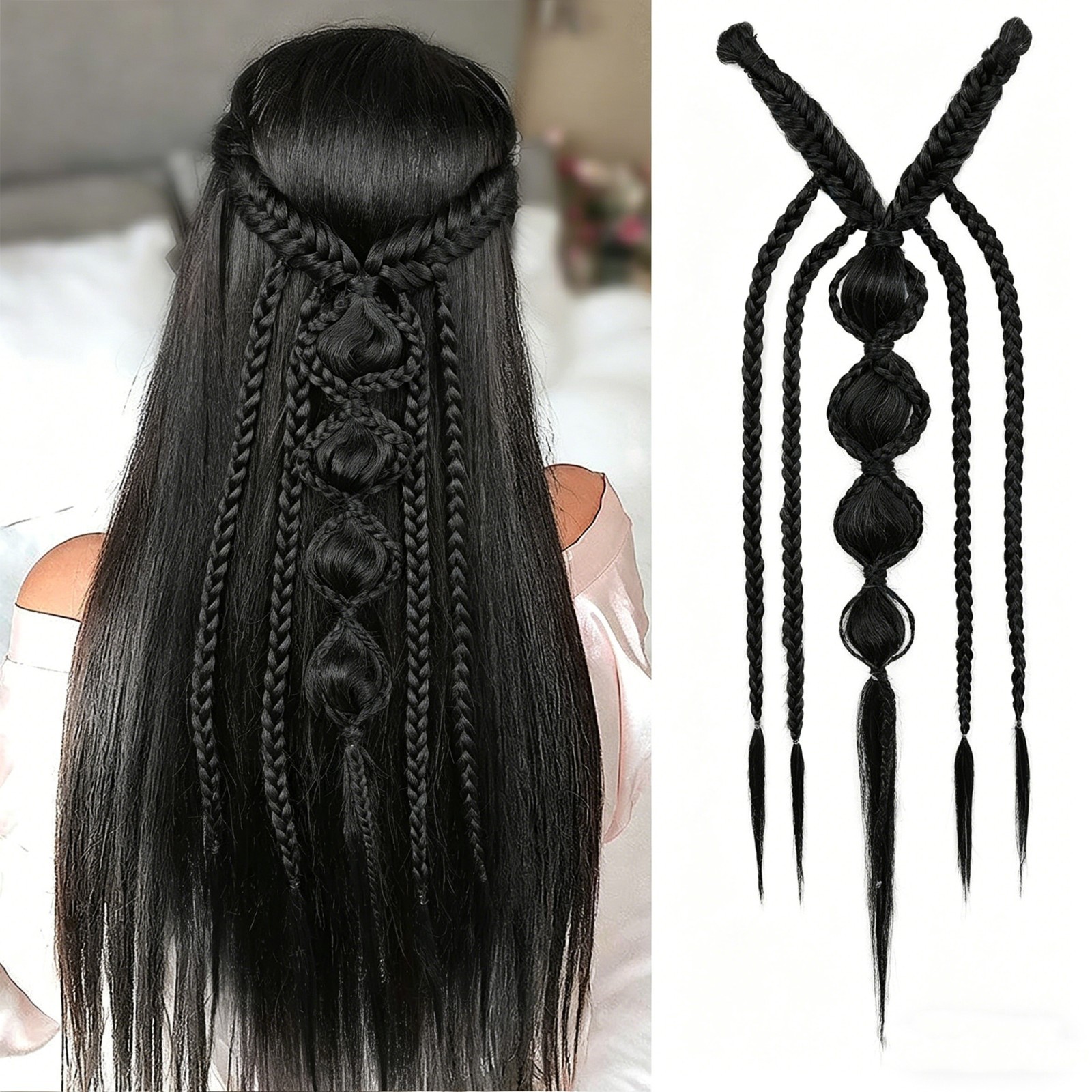 24″ Clip-in Princess Braids Synthetic Boho Fairy Hair Extensions