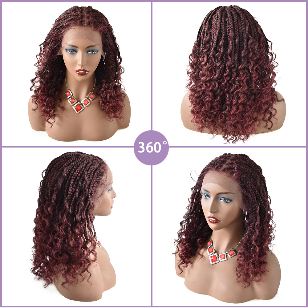 18″ Box Braided Wig for Black Women Lace Front Hand Braids Synthetic Twist Wigs