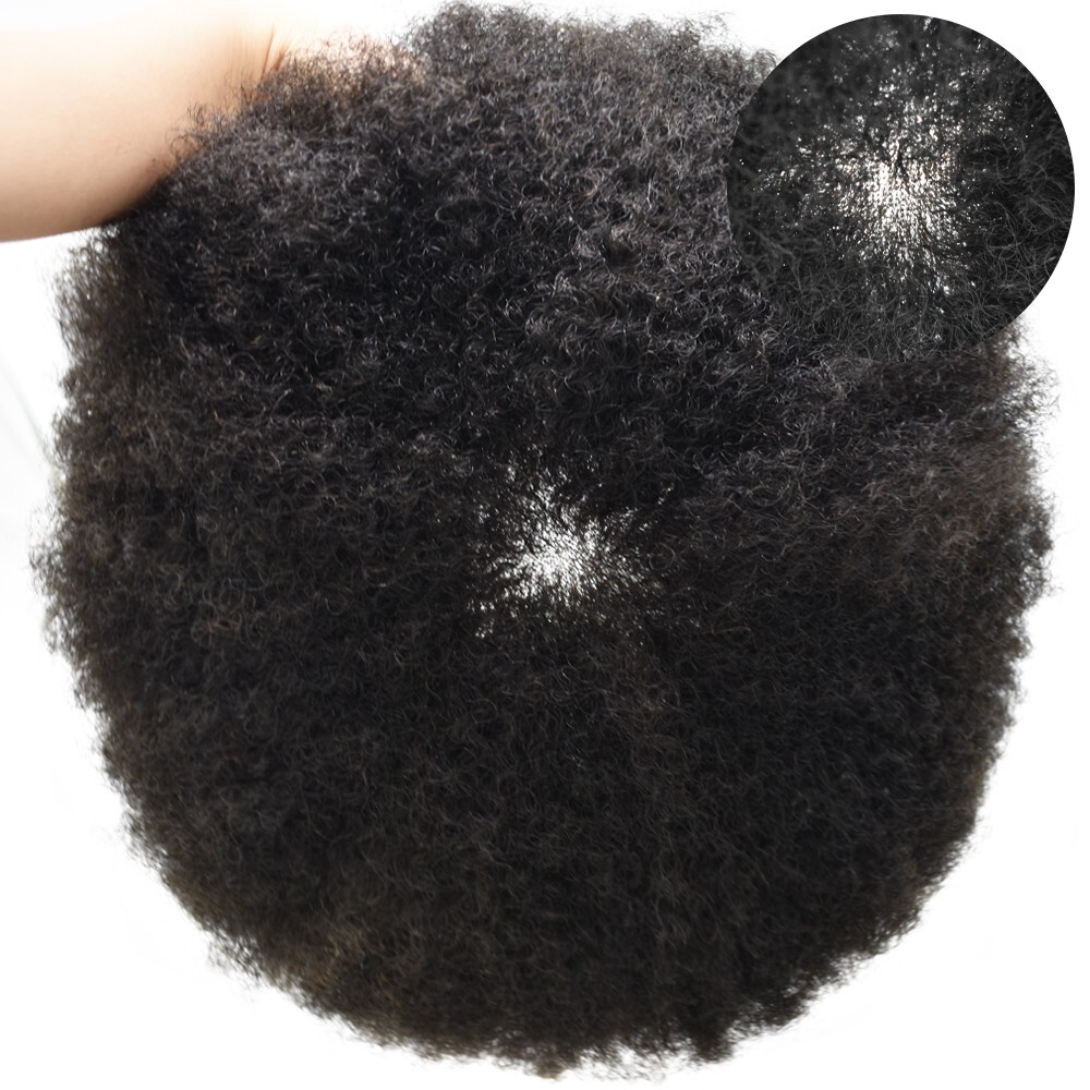 US Afro Kinky Curly Mens Toupee Black Men Hair Units Replacement System Durable