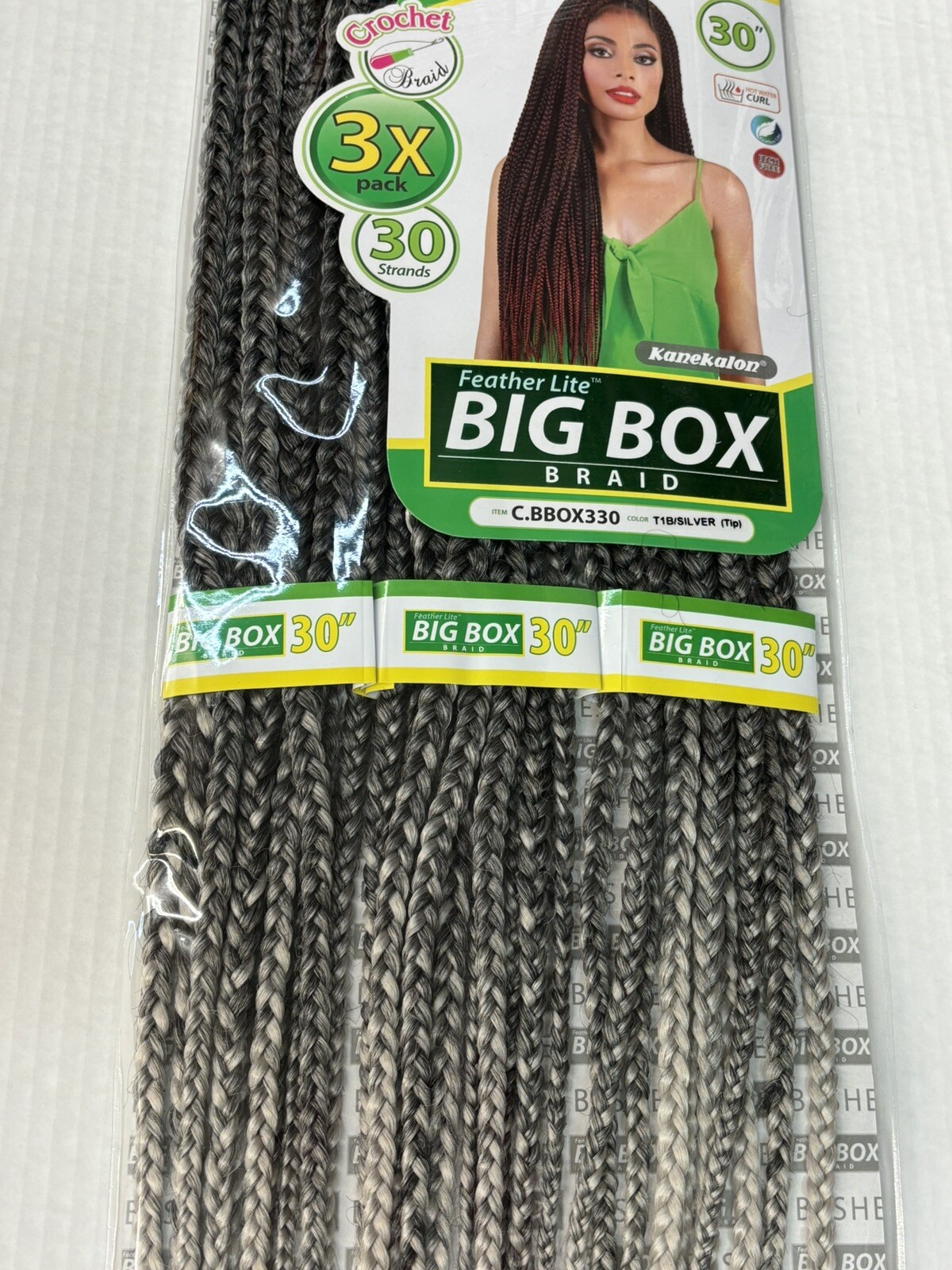 BIG BOX BRAID 30″ CROCHET PRE-LOOPED 3X 30 STRANDS / Salt And Pepper Color OMBRÉ
