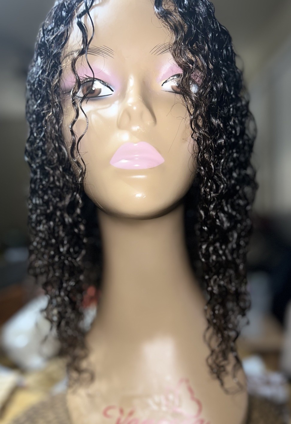 100% HUMAN HAIR WIG CURLY WATER WAVE HAIR -UPART NATURAL COLOR 12-14 IN” NEW