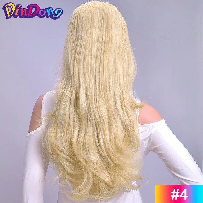 Clips In 24 Inch Blonde Synthetic Long Wavy 3/4 Half Wig Hairpieces For Women