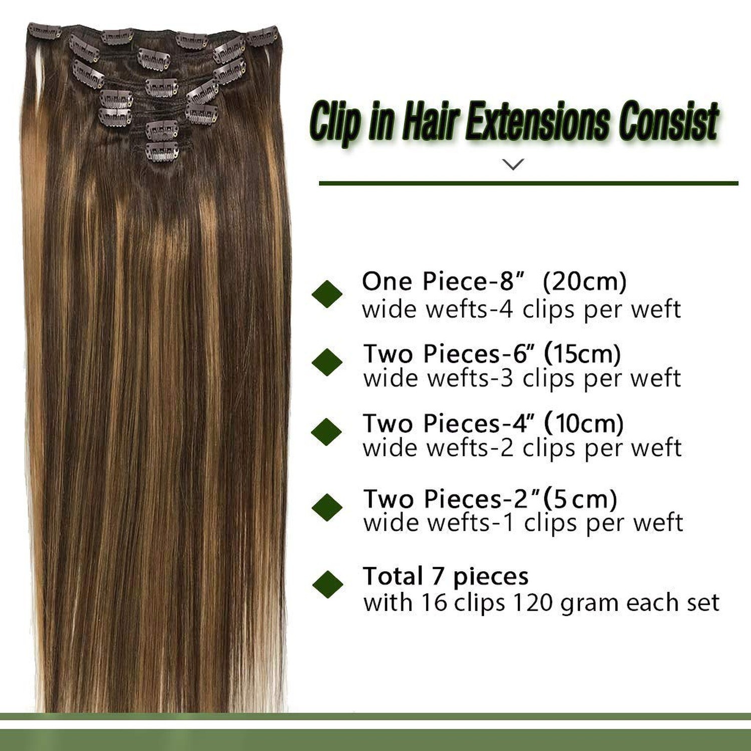 GOO GOO Clip-in Hair Extensions for Women, Soft & Natural, Handmade Real Huma…