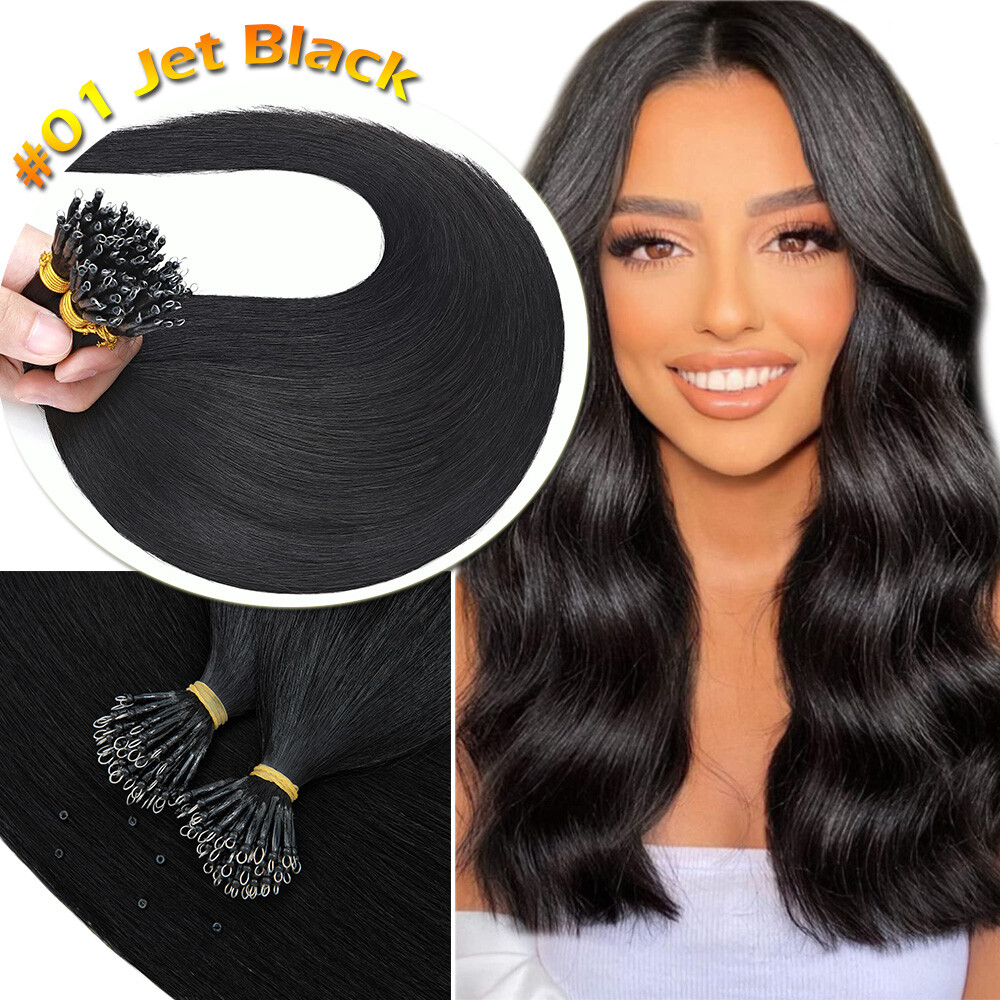 Russian NANO RING Remy Human Hair Extensions Micro Beads Tip Full Head 150G Long