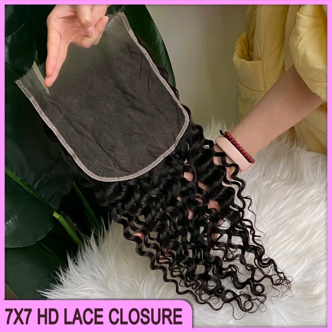 12A 18INCH 7X7 EXTRA WIDIEST HD LACE CLOSURE BRAZILIAN HUMAN HAIR DEEP WAVES 90g