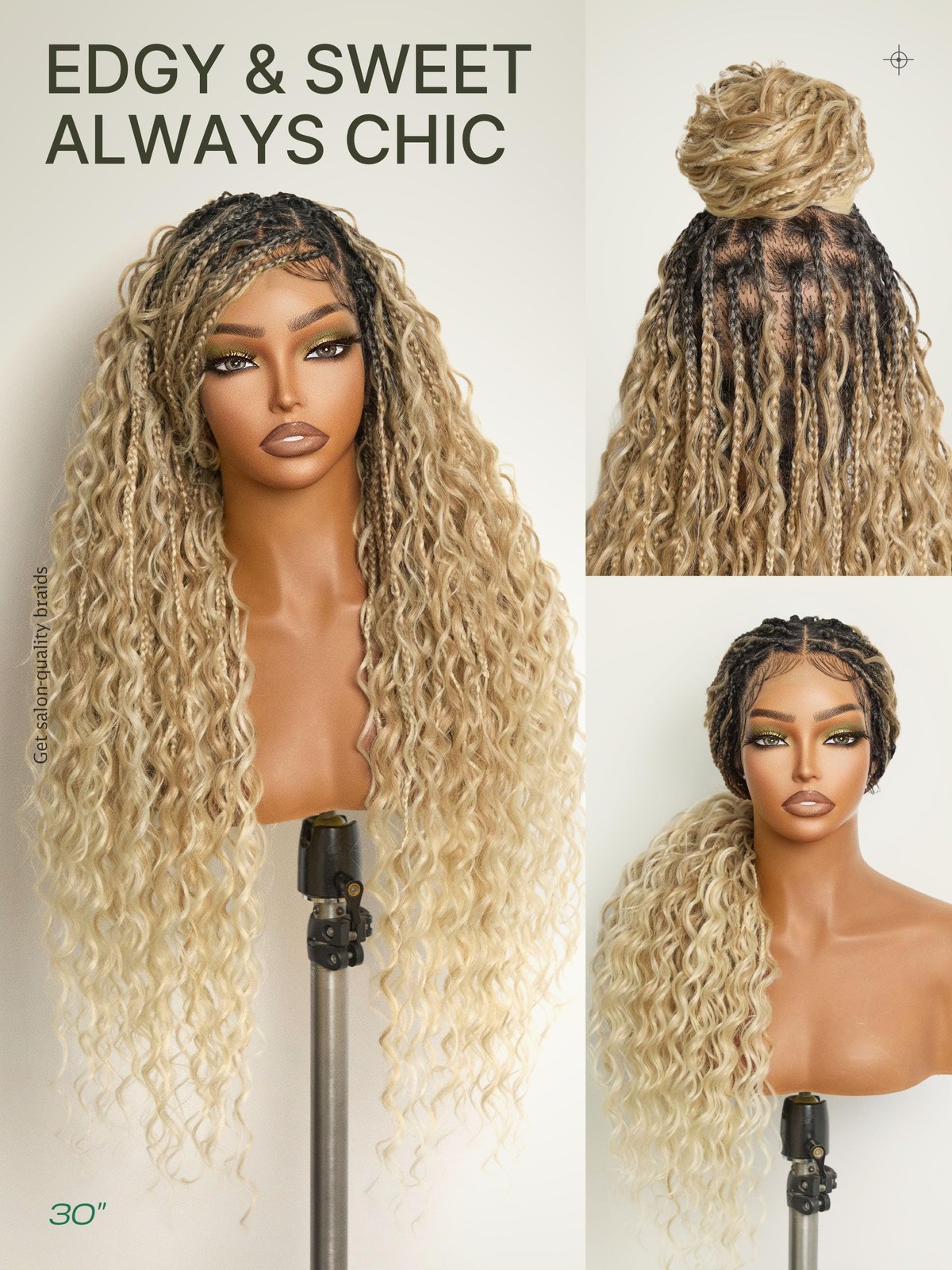 Frodio Braided Wig Veralux Fiber Full Lace Boho Curly Water Wave Synthetic