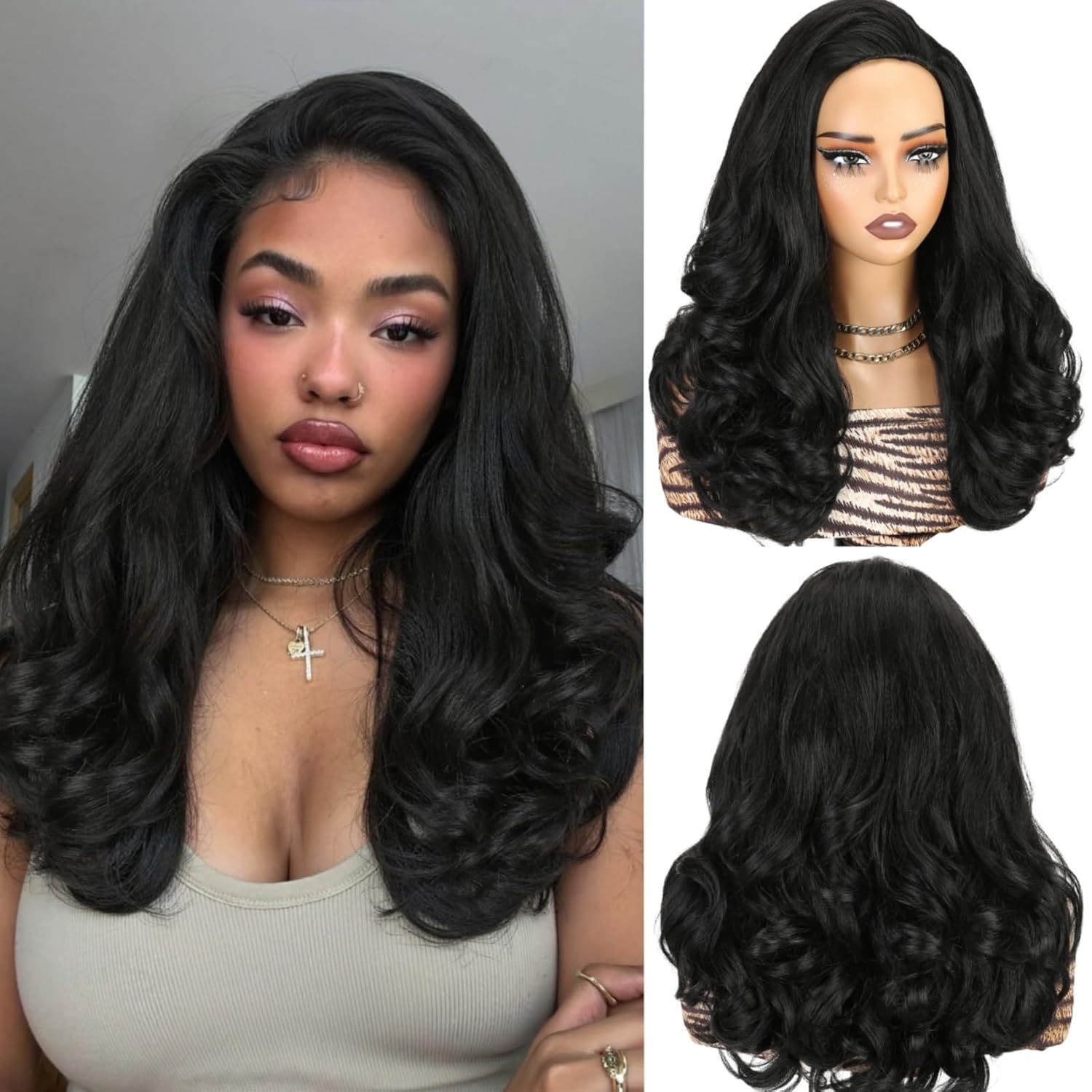 3PCS Pack Yaki Kinky Curly Half Wig for Women Synthetic Hair African American