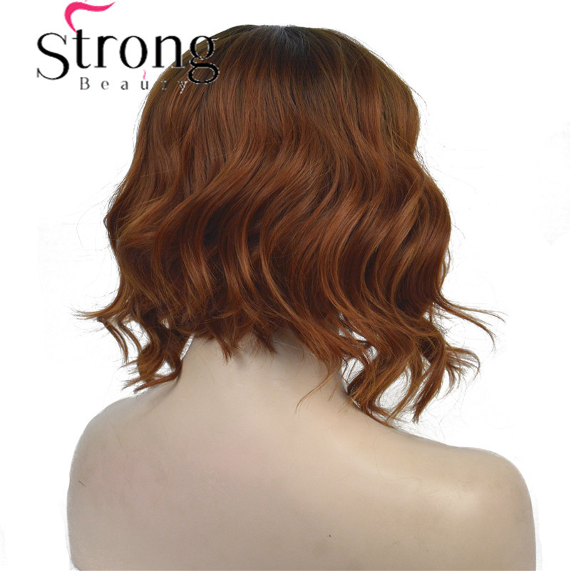 Short Black/Brown Ombre Bob, Side Part, No Bangs Full Synthetic Wigs for Women