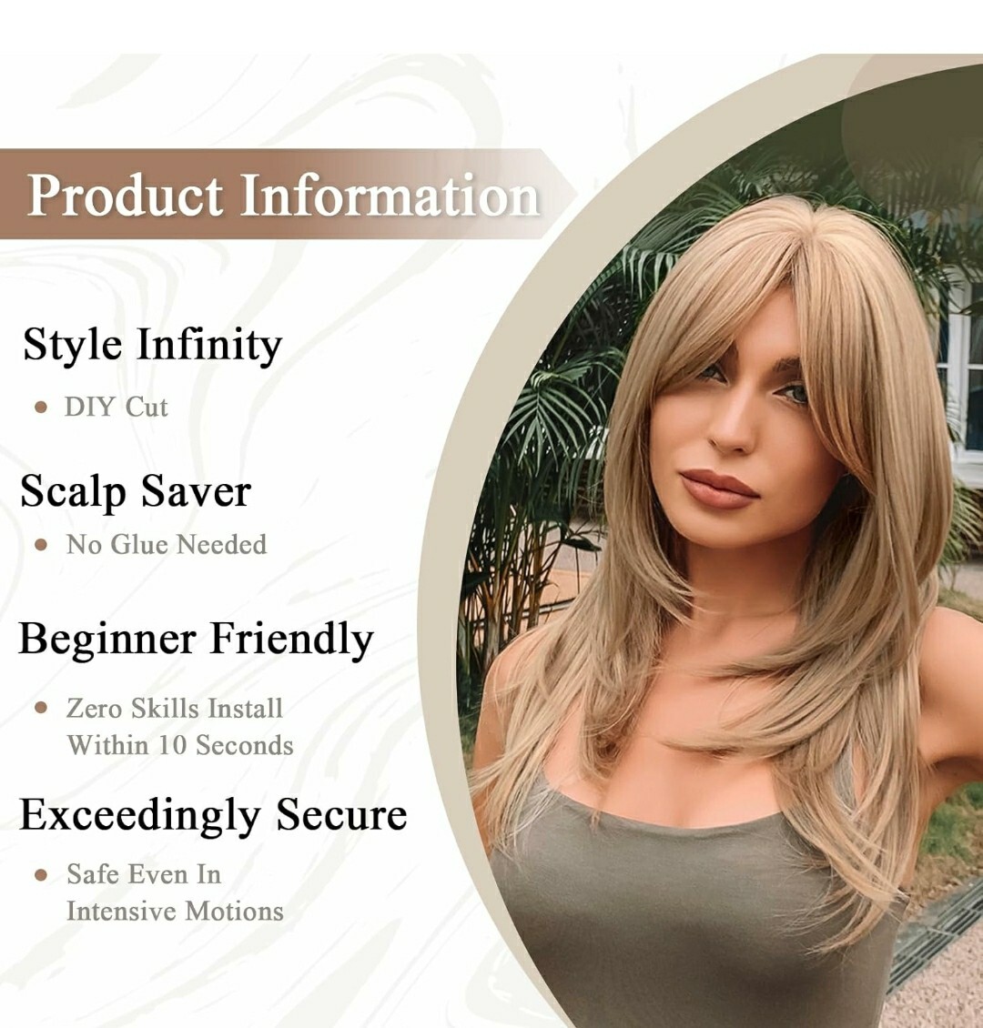 Long Strawberry Blonde Auburn Red Full Wig Human Hair blend layers bangs