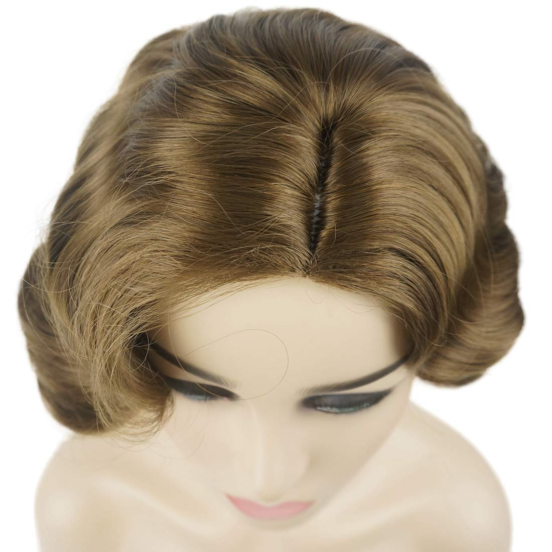 Vintage Cosplay Party Wig Short Finger Wavy Flapper Hairpiece +Free Wig Cap (Lig