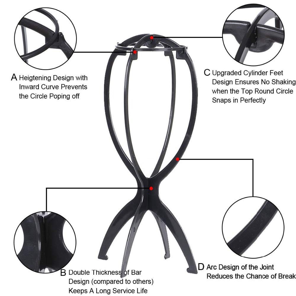 2PCS Wig Stand Portable Collapsible Holder Durable Display 13.8″ Black