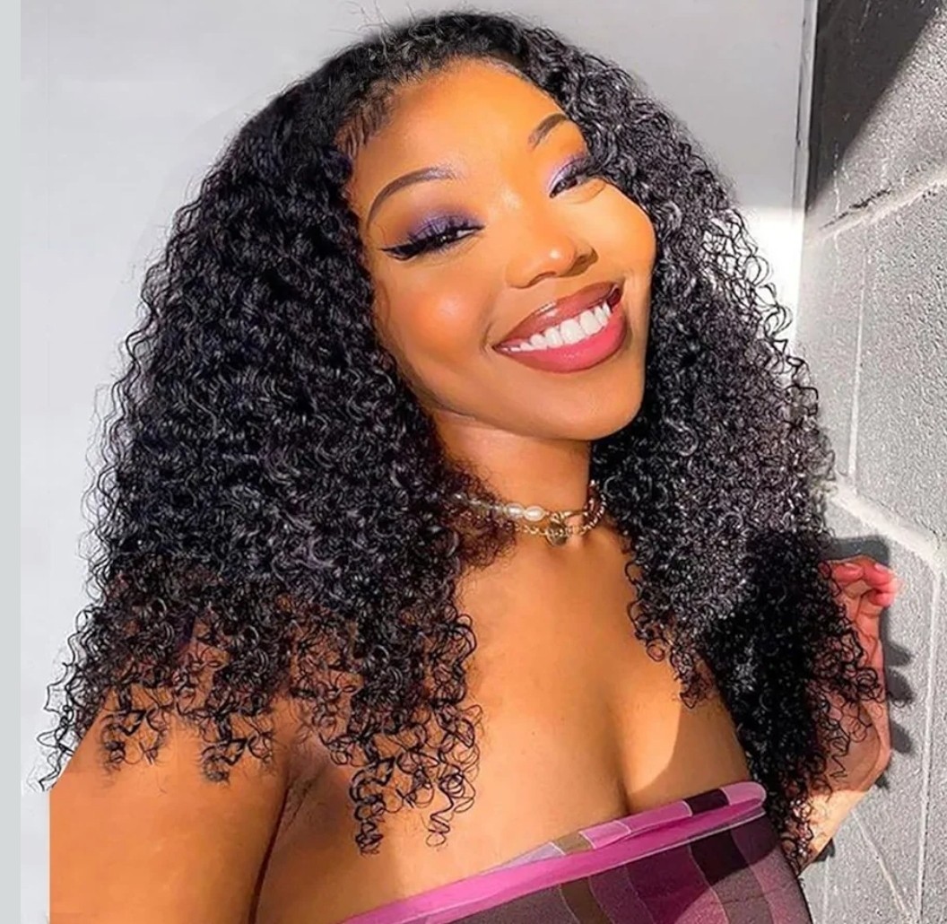 Human hair Water Wave Curly Half Wig 20in Adjustable Drawstring no glue Black
