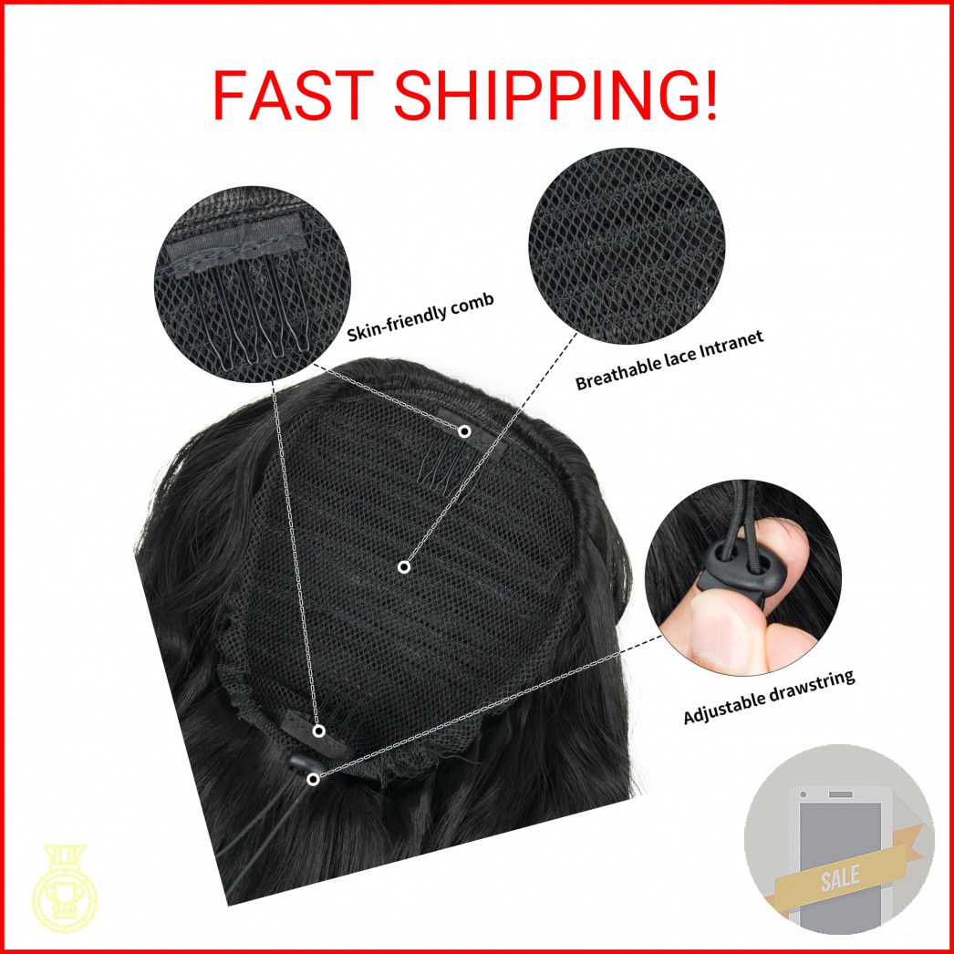 26 inch Black Ponytail Extension, Drawstring Ponytail for Women, Long Wavy Pony