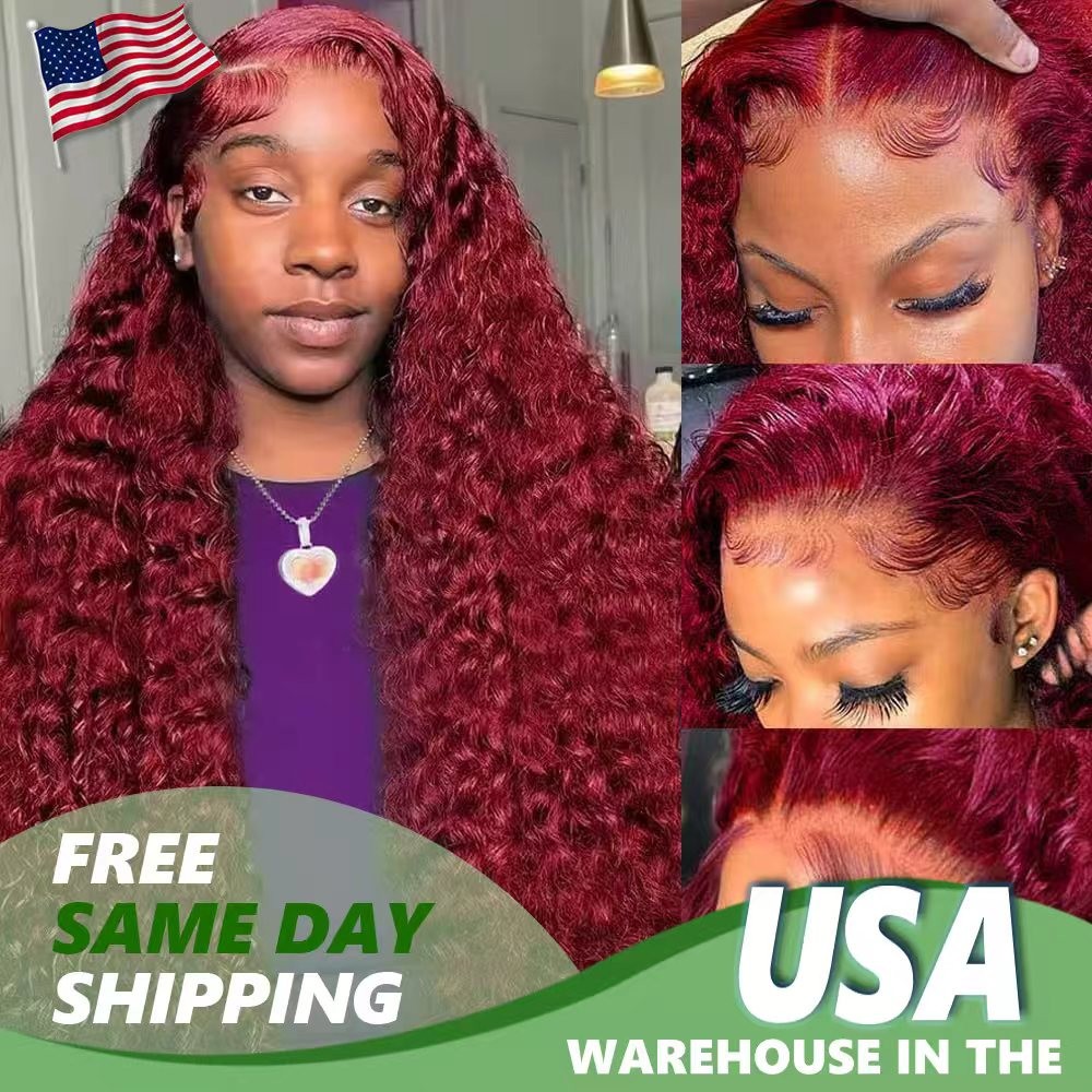200% Density Brazilian Virgin 5×5 Water Wave Burgundy 99J Human Hair for Women