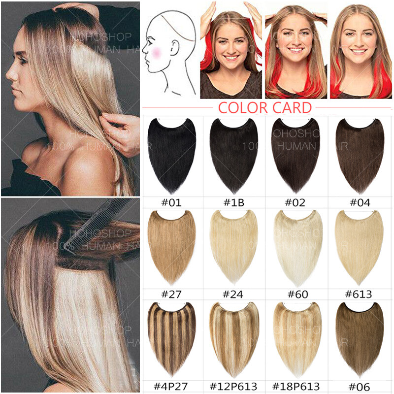 Wire In 100% Remy Human Hair Extensions Hidden Headband Thick Weft 16-24″