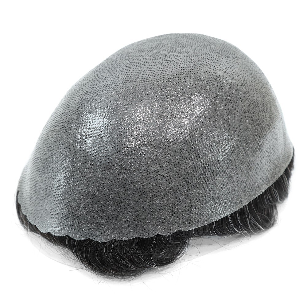 Mens Human Replacement System Skin Toupee Black Grey Hair Toupee Hairpieces 8X10