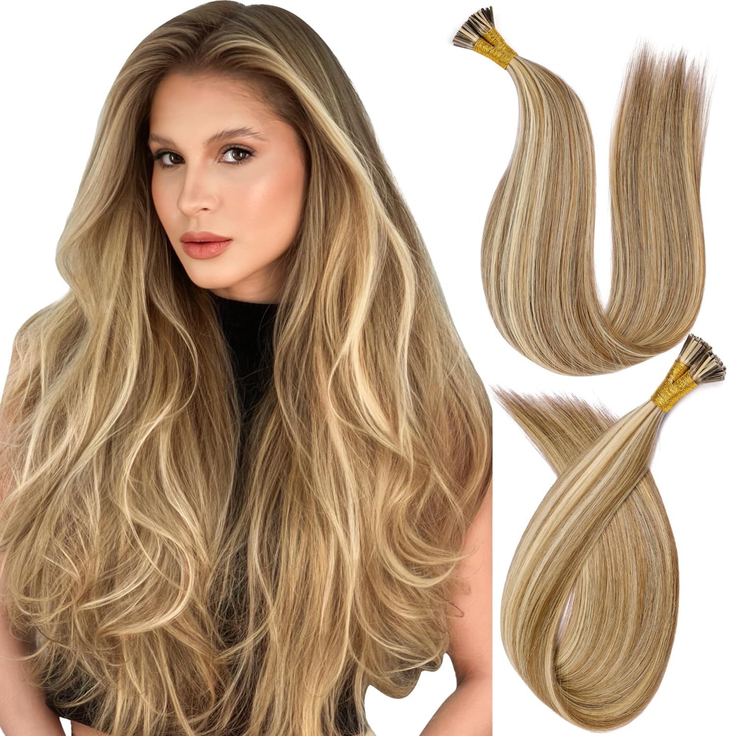 KiiKiiGirl Remy I Tip Hair Extensions Human Hair 20 Inch #A7/60A Dark Brown to C