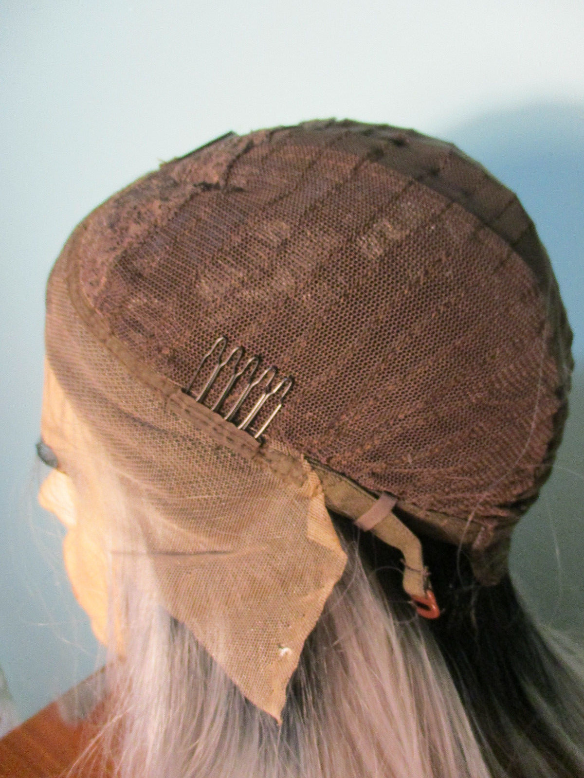 24″ long sleek GRAY with BLACK ROOTS lace front hand tied wig – Miranda