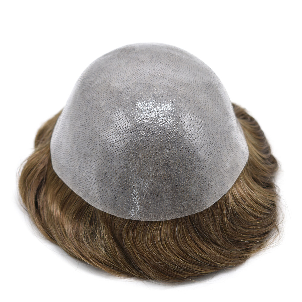 Full Poly Mens Toupee Hairpiece All Skin Pu Hair Replacement System Wig for Men