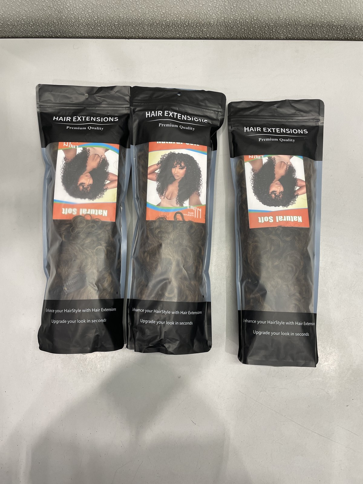 Lot Of 3 Molefi T6/27A# Curly Synthetic Clip-In Hair Extensions