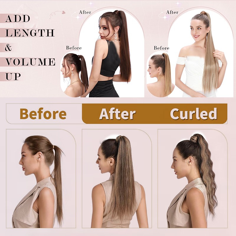 THICK Hair Extensions Ponytail Real Human Hair 95G Wrap Around Clip in Straight