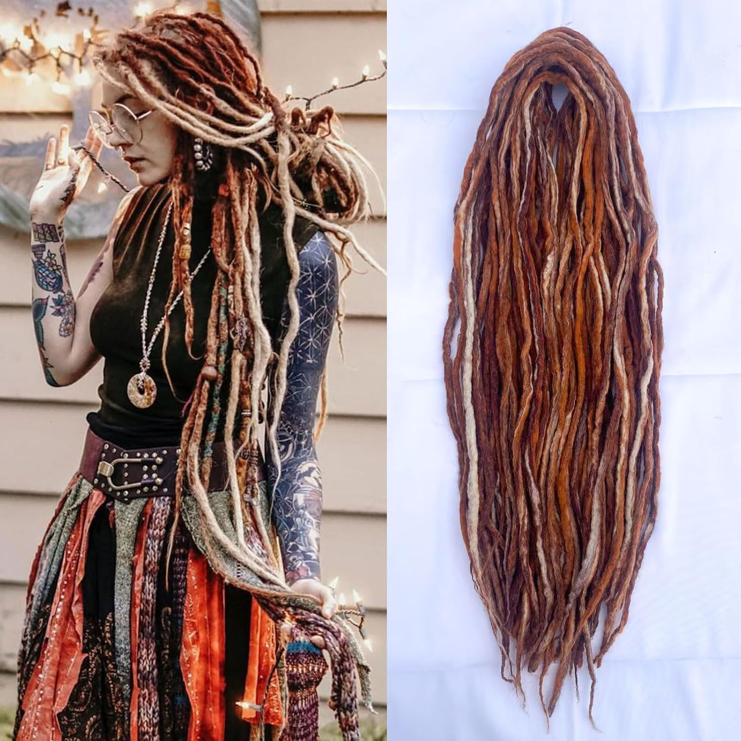 22″ Wool Double Ended Dreadlock Extensions – 15 Strands Mixed Brown Hippie Style
