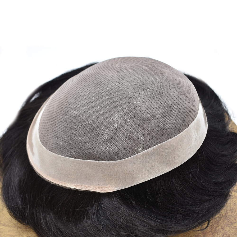 Mens Toupee Hairpiece Fine Mono Hair System Replacement Poly Skin Around Men Wig