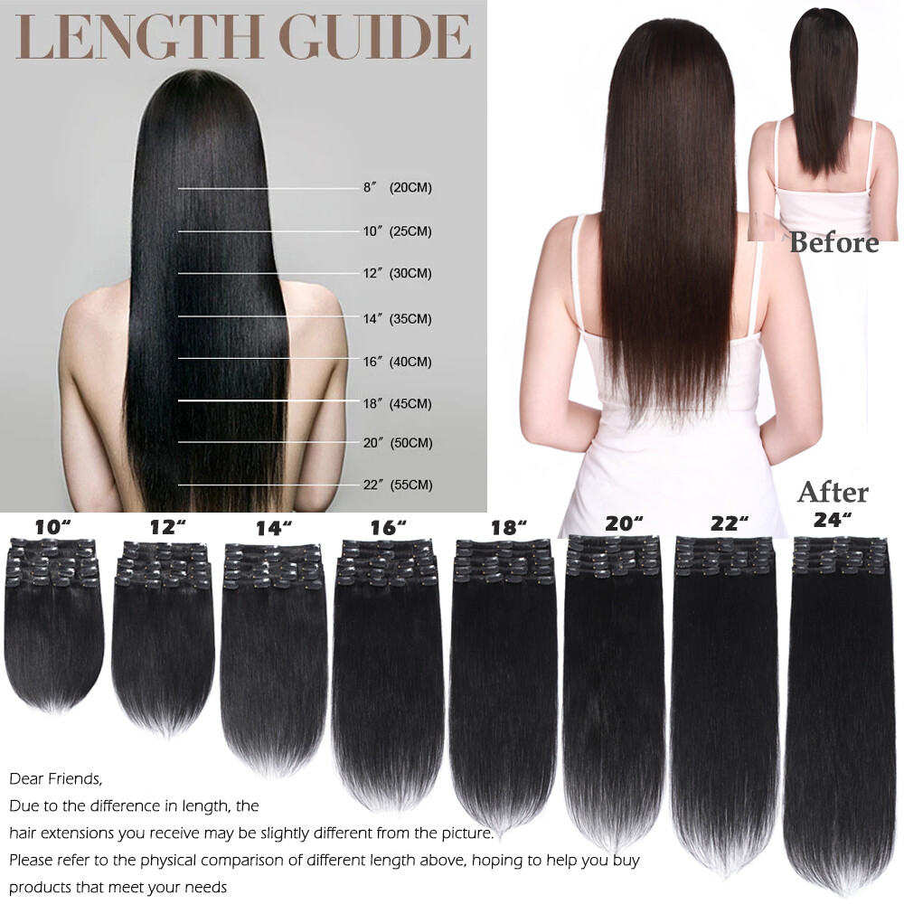 CLEARANCE 100% Human Hair Extensions Clip in Real Remy Hair 8Pcs Full Head Soft