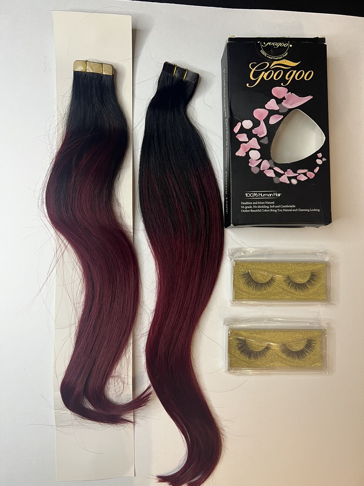 16 + 18 INCH GOO GOO RED/BURGUNDY TAPE IN HUMAN HAIR EXTENSIONS