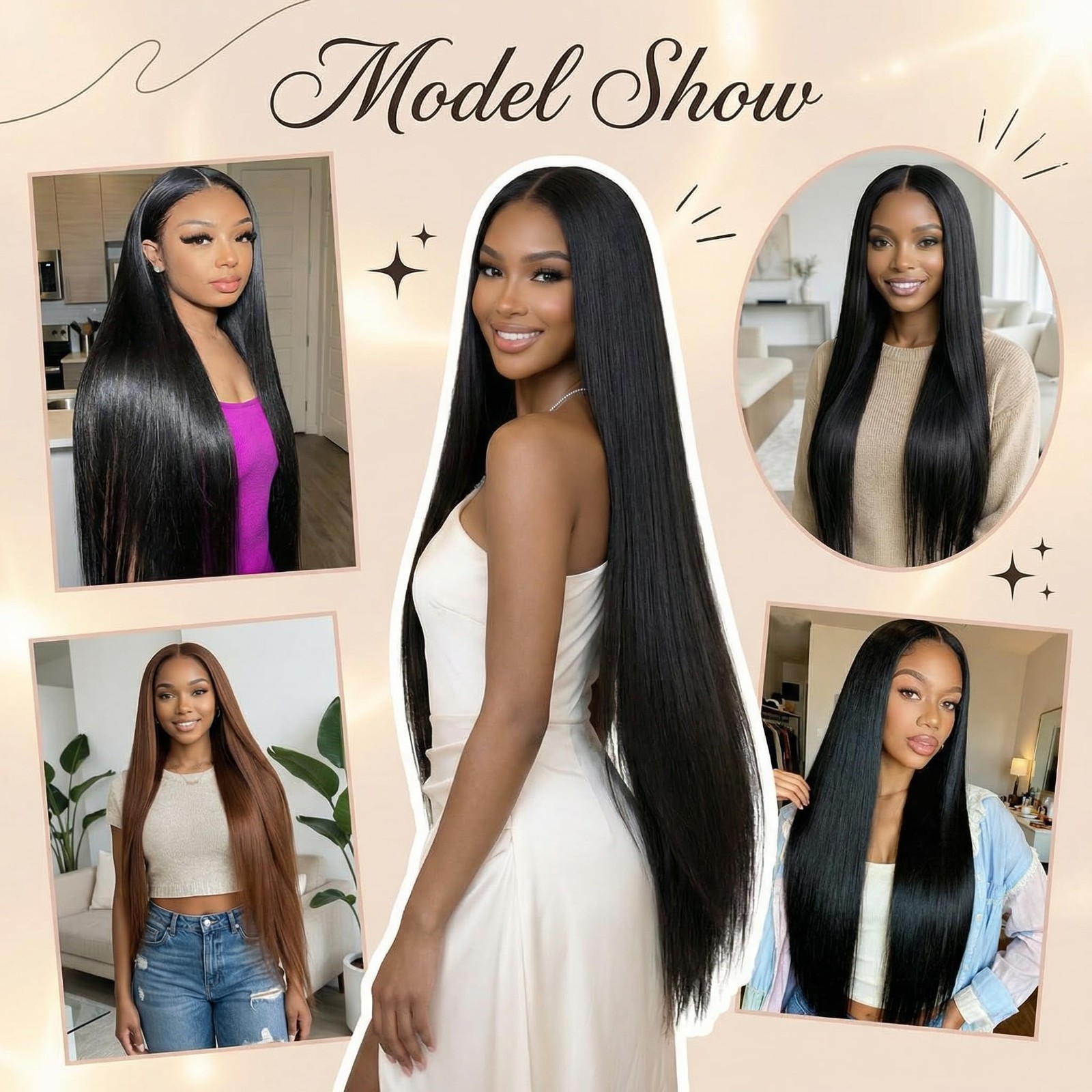Olqzjzj Synthetic Straight Hair 3 Bundles 36 Inch 375G Dark