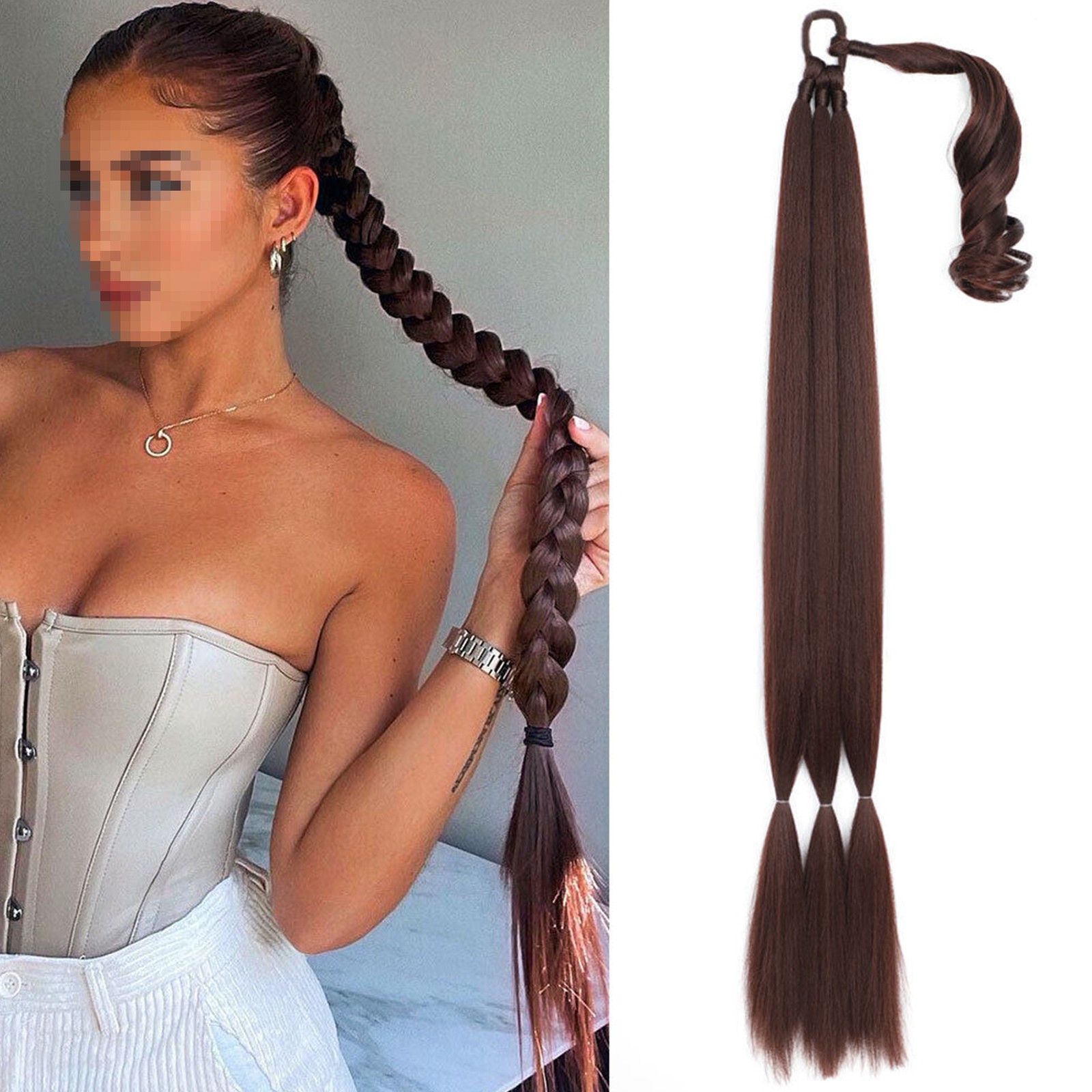 1PC Long Braided Ponytail Extension with Hair Tie Straight Wrap Around Hair US
