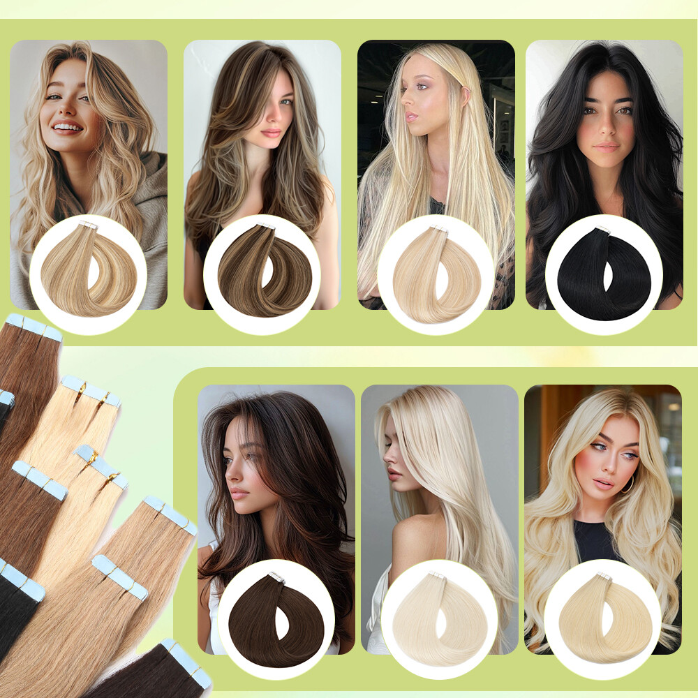 100% Real Remy Hair Tape In Russian Human Hair Extensions Skin Weft Ombre Brown