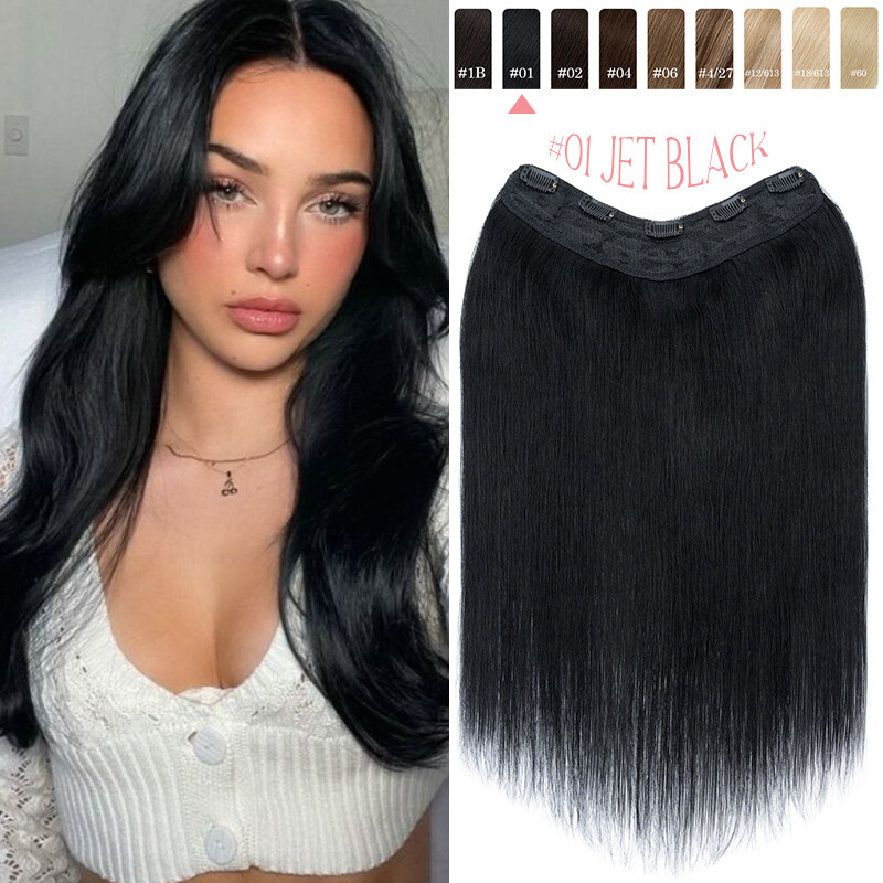 V-Shape One Piece Clip In 100% Remy Human Hair Extensions Full Head Thick Weft