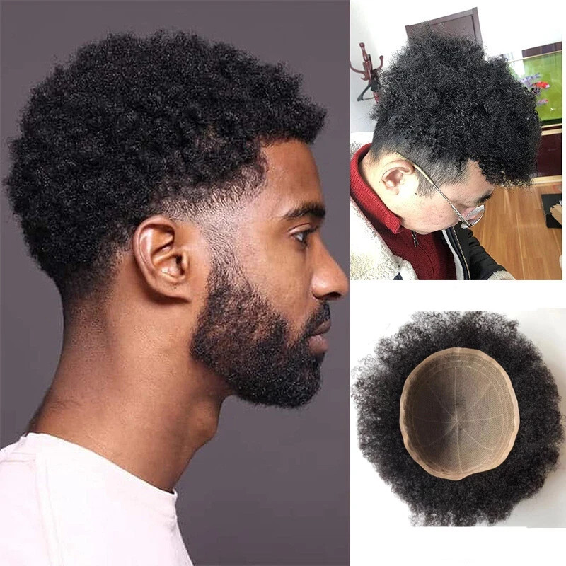 Afro Full Lace Toupee African American Mens Toupee Human Hair 4mm Wave 8”X10”