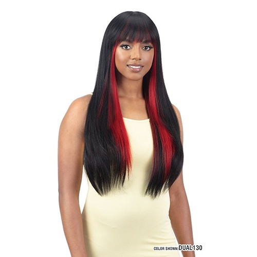 Straight style with colors- Divine Mocha Human Hair Blend Wig