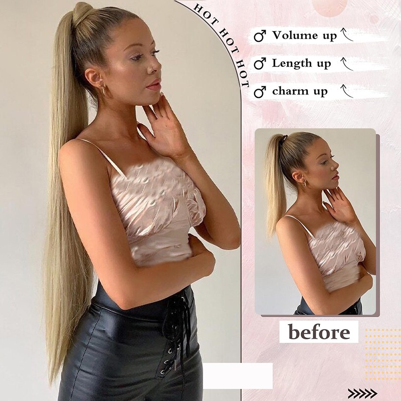 THICK Hair Extensions Ponytail Real Human Hair 95G Wrap Around Clip in Straight