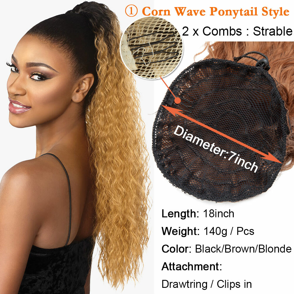 Drawstring Ponytail Long Corn Wave Bun Style Clip In Pony Tail Hair Extensions H