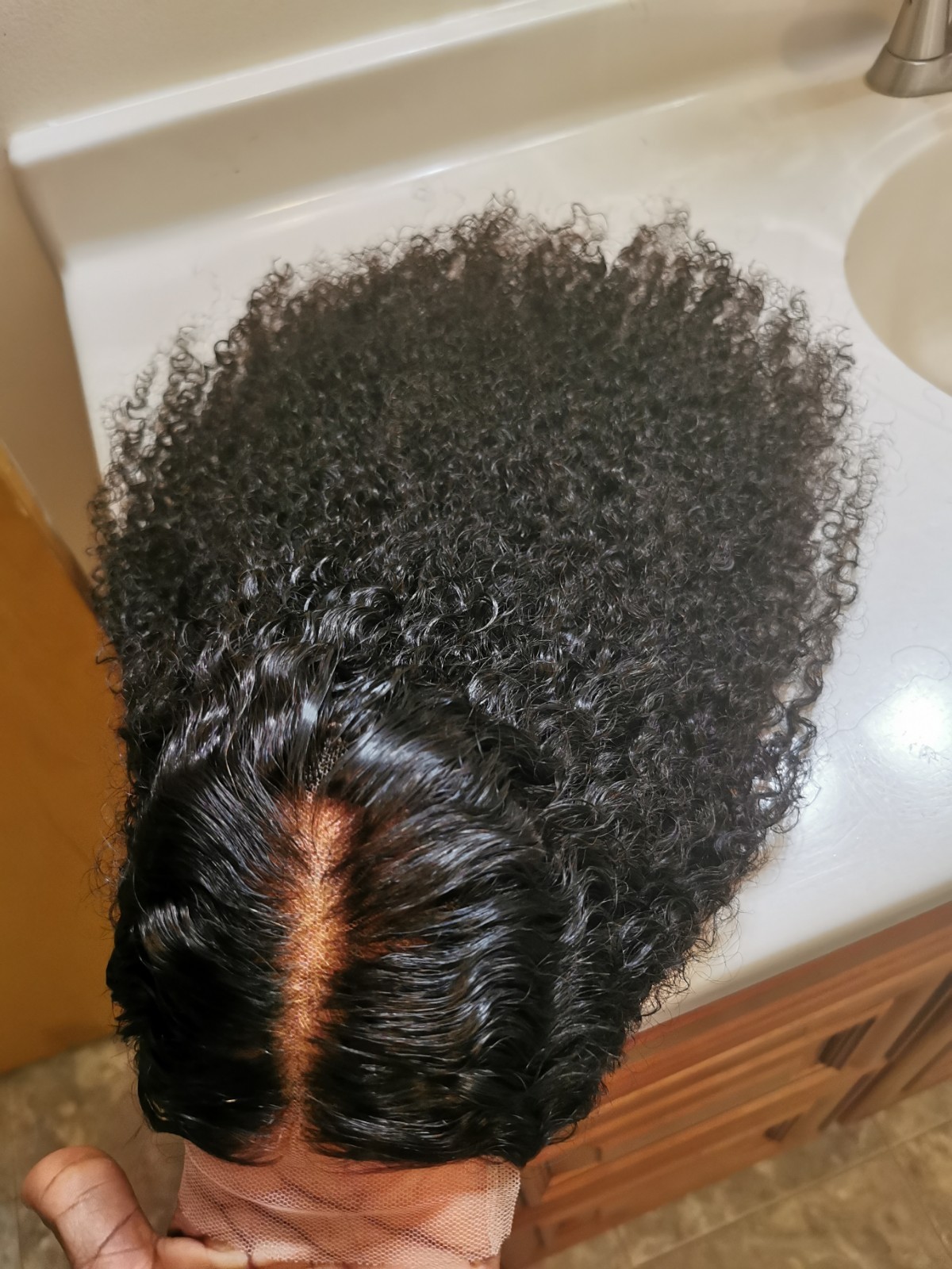 Quality Natural Black Burmese Curly Human Hair Glueless Closure Wig 24″ Handmade
