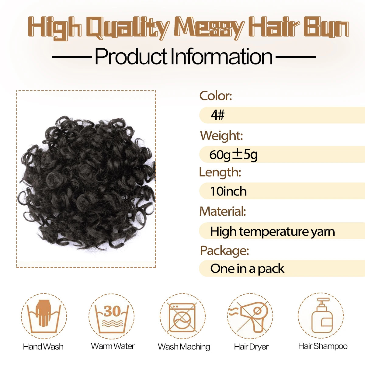 Ombre Blonde Large Curly Synthetic Messy Hair Bun Elastic Drawstring Ponytail