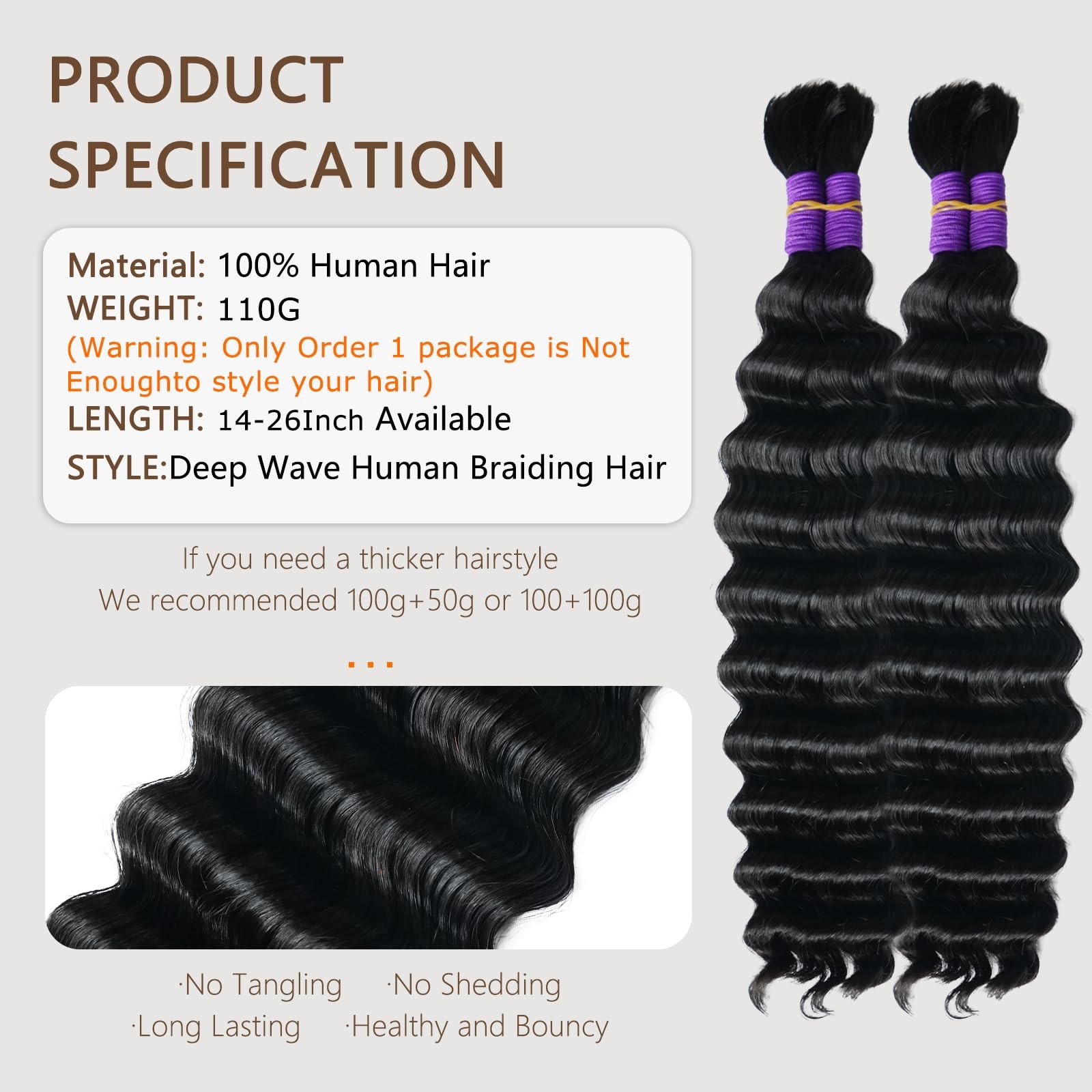 Sjianfr Human Braiding Hair For Boho Braids Deep Water Wave Hair Extensions
