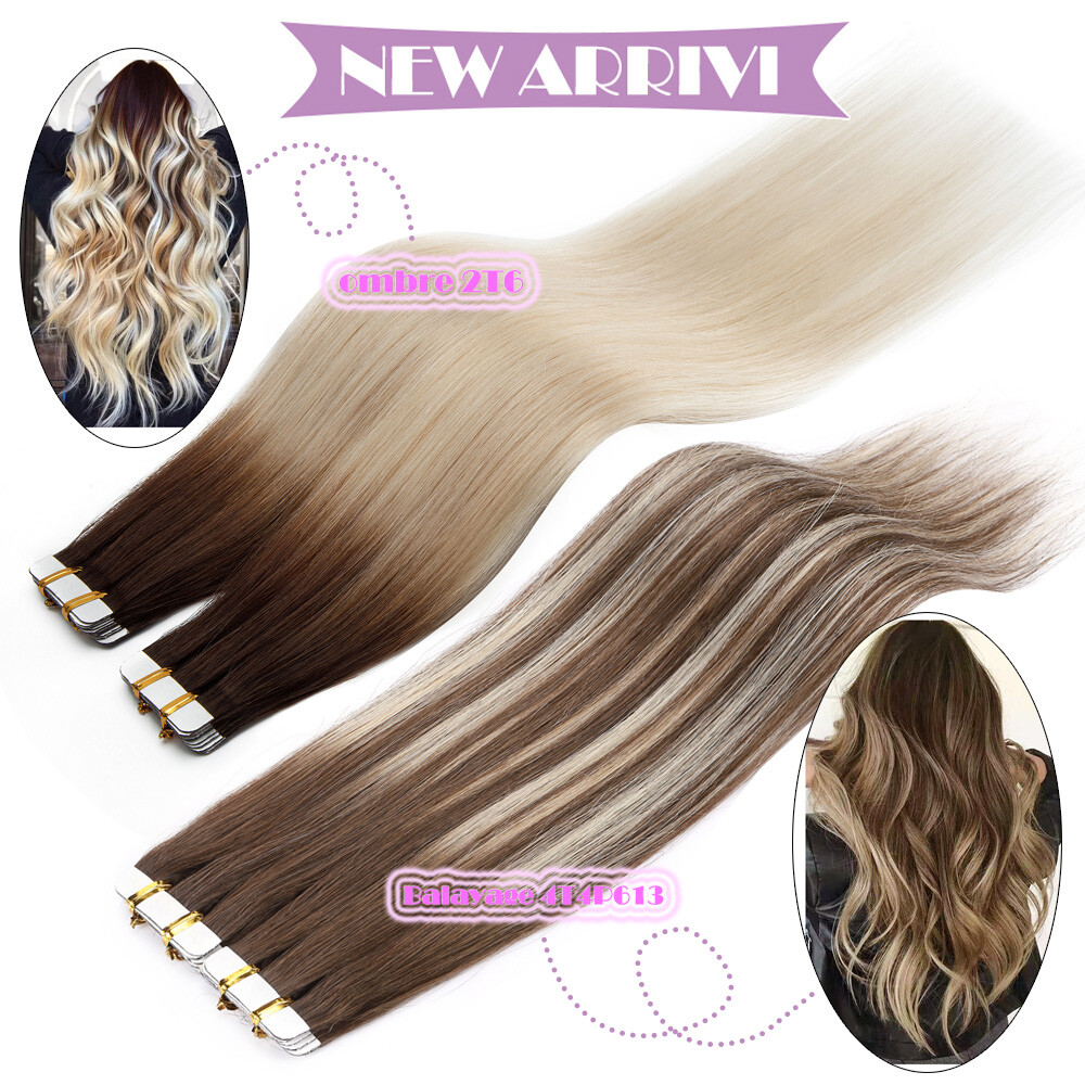12-24 60PCS Tape In Russian Remy Human Hair Extensions Thick Skin Weft Balayage