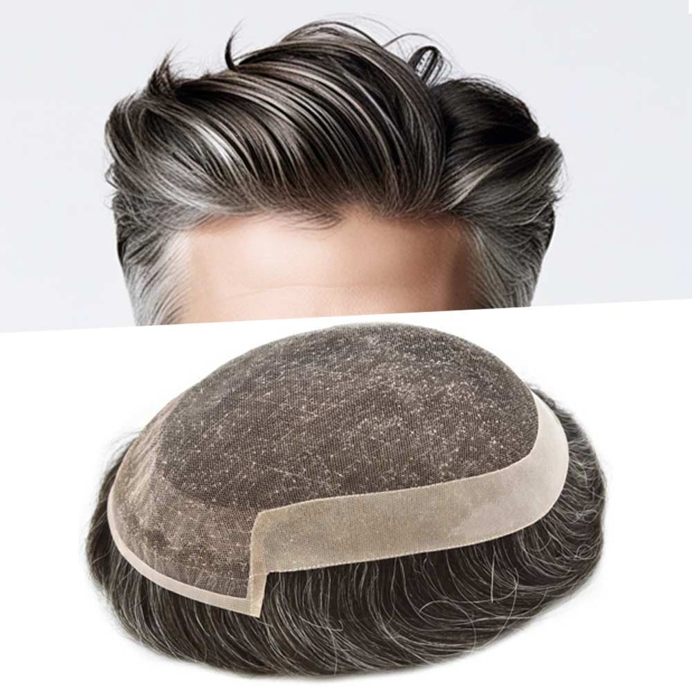 Swiss Lace Front Mens Toupee Poly Skin Hairpieces Human Hair Replacement System