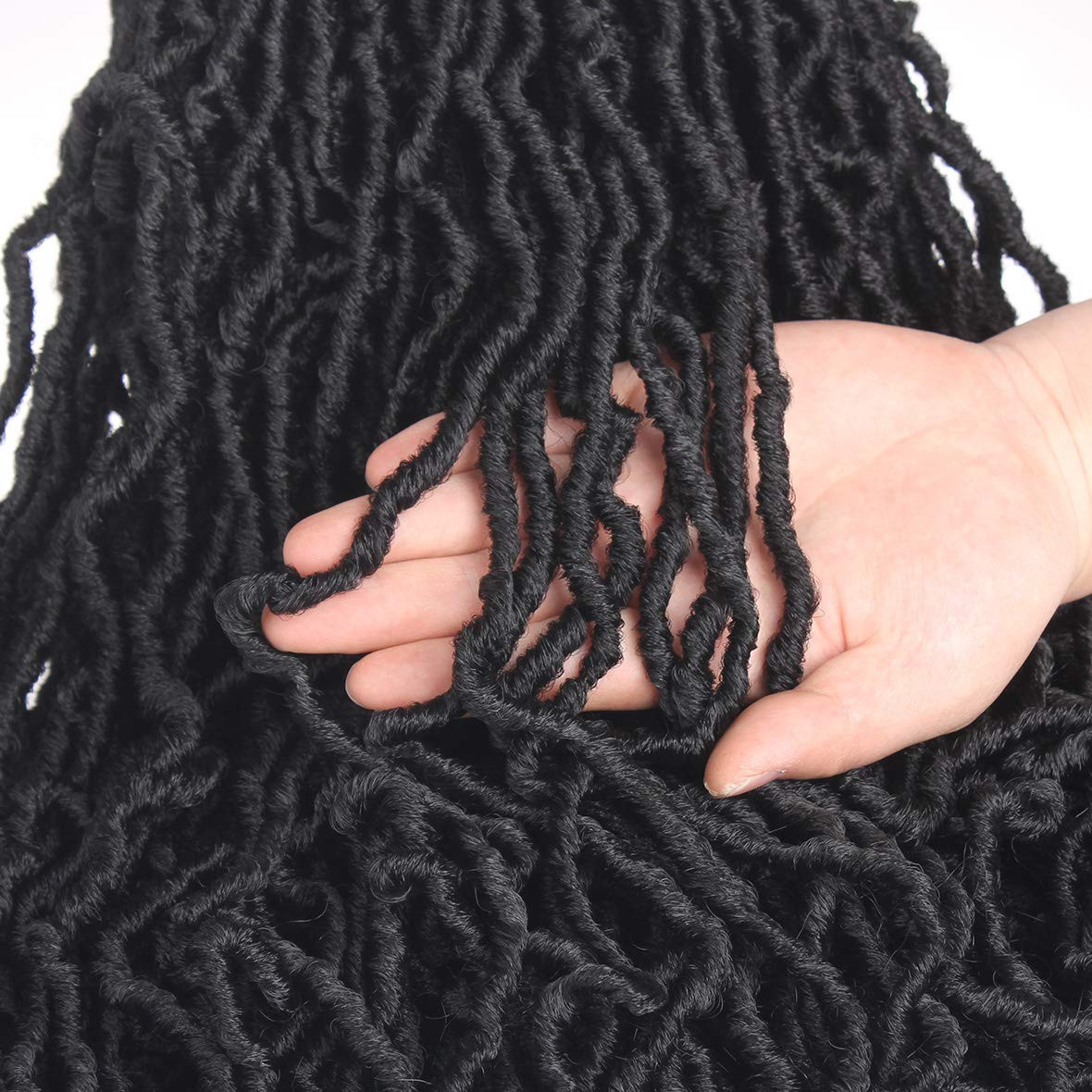 18 Inch 7 Packs Pre-Looped Faux Locs Crochet Braids 84 Roots Natural Black Soft