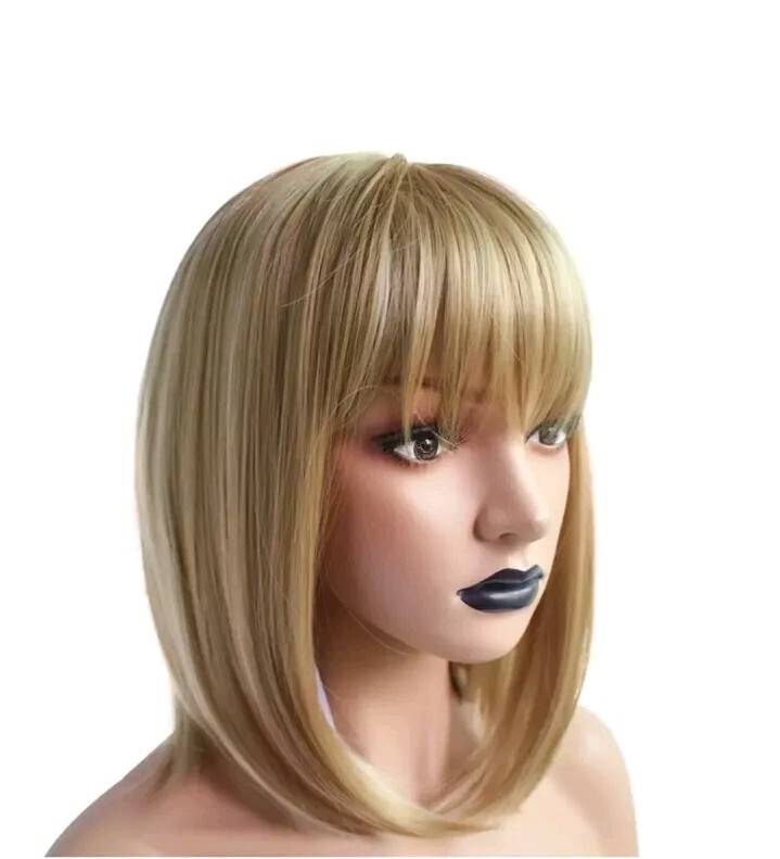(VYTR)Anogol Hair Cap+Ombre Blonde Wig Women Blonde Bob Wig with Bangs Synthetic