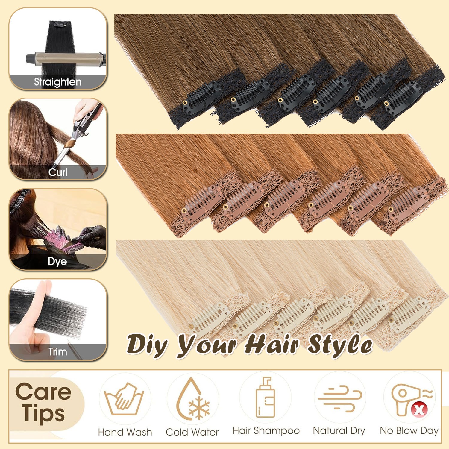 CLEARANCE 100% Human Hair Extensions 6 Pieces Clip In Real Remy Hair Straight US