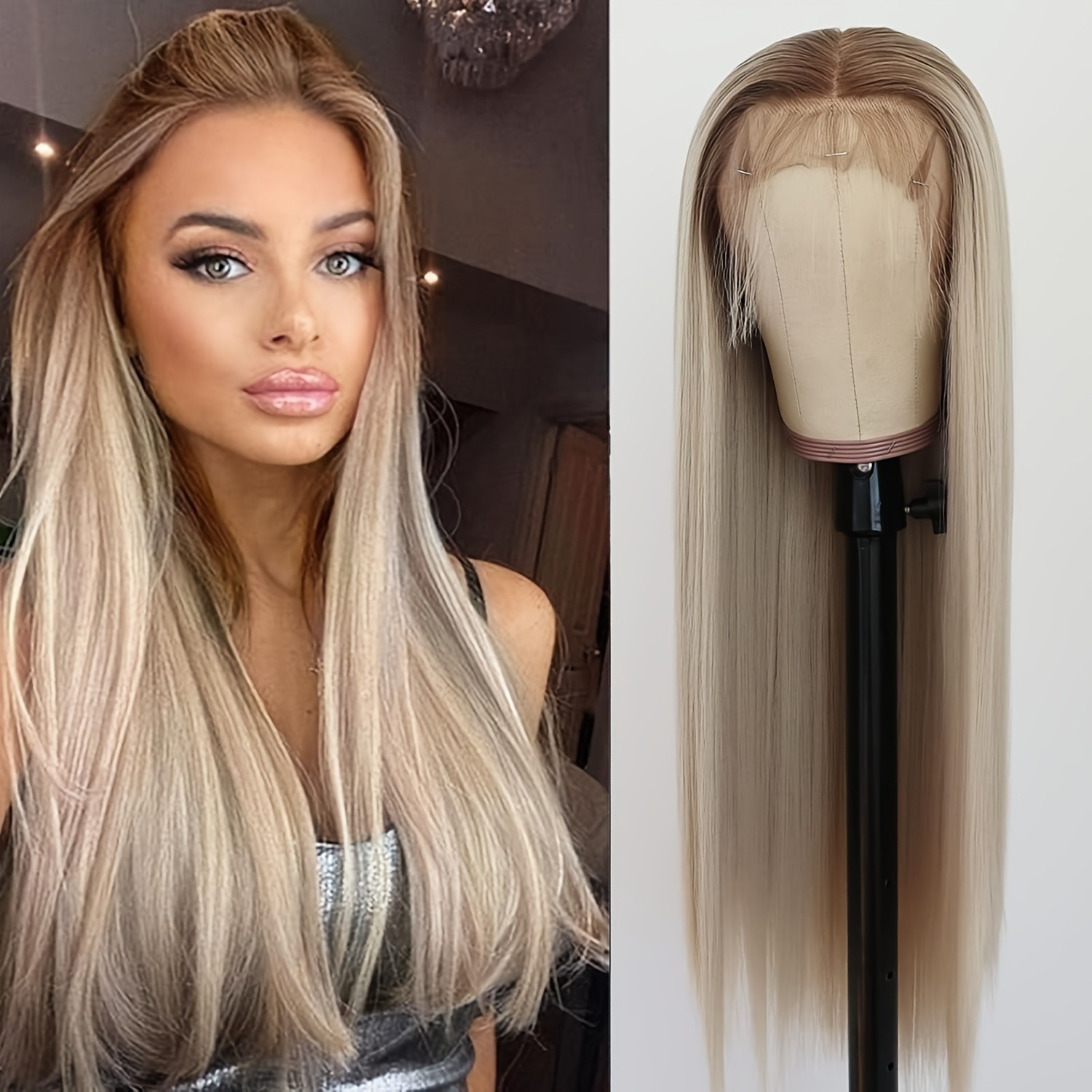 Ombre Brown Blonde Lace Front Wigs Long Straight Hair Natural Glueless Free Part