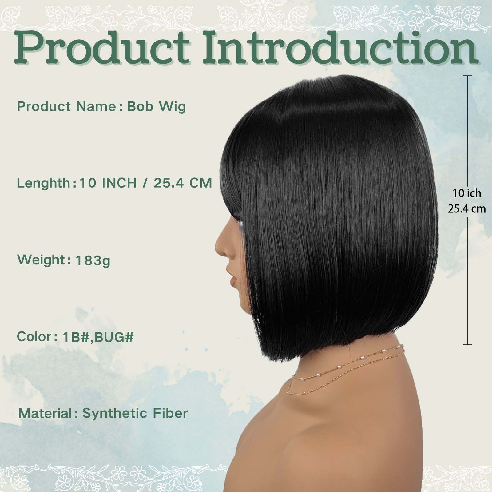 10in Women’s Bob with Bangs Synthetic Wig Heat Resistant Cosplay Party