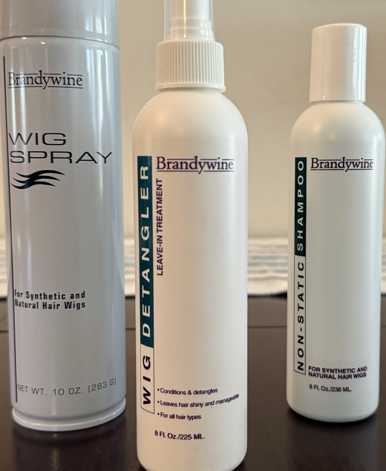 Brandywine Wig Care Set: Spray 10oz, Detangler 8oz, Shampoo 8oz Water Soluble