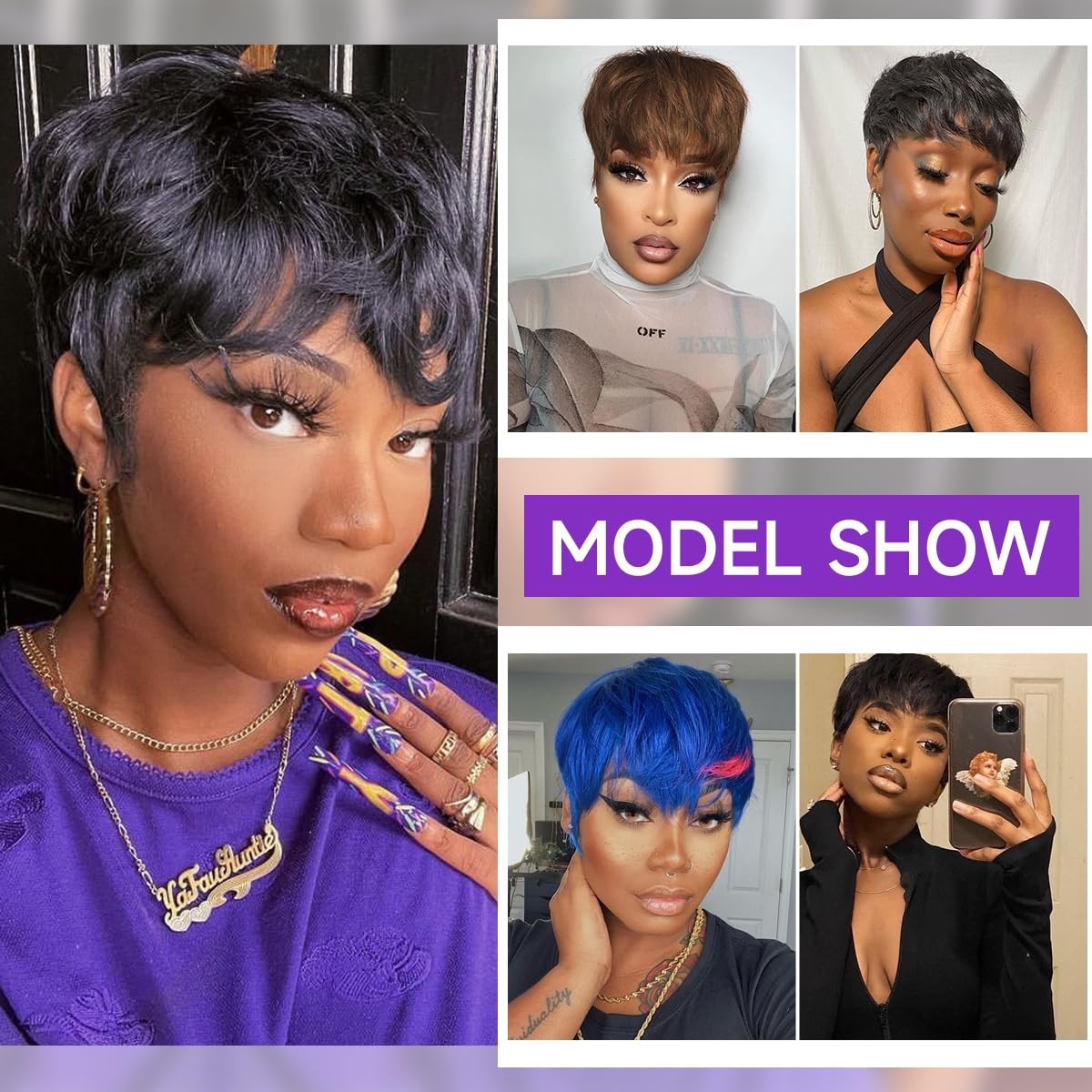 Pixie Cut Wig Human Hair Short Straight With Bangs Full Machine Made Brown